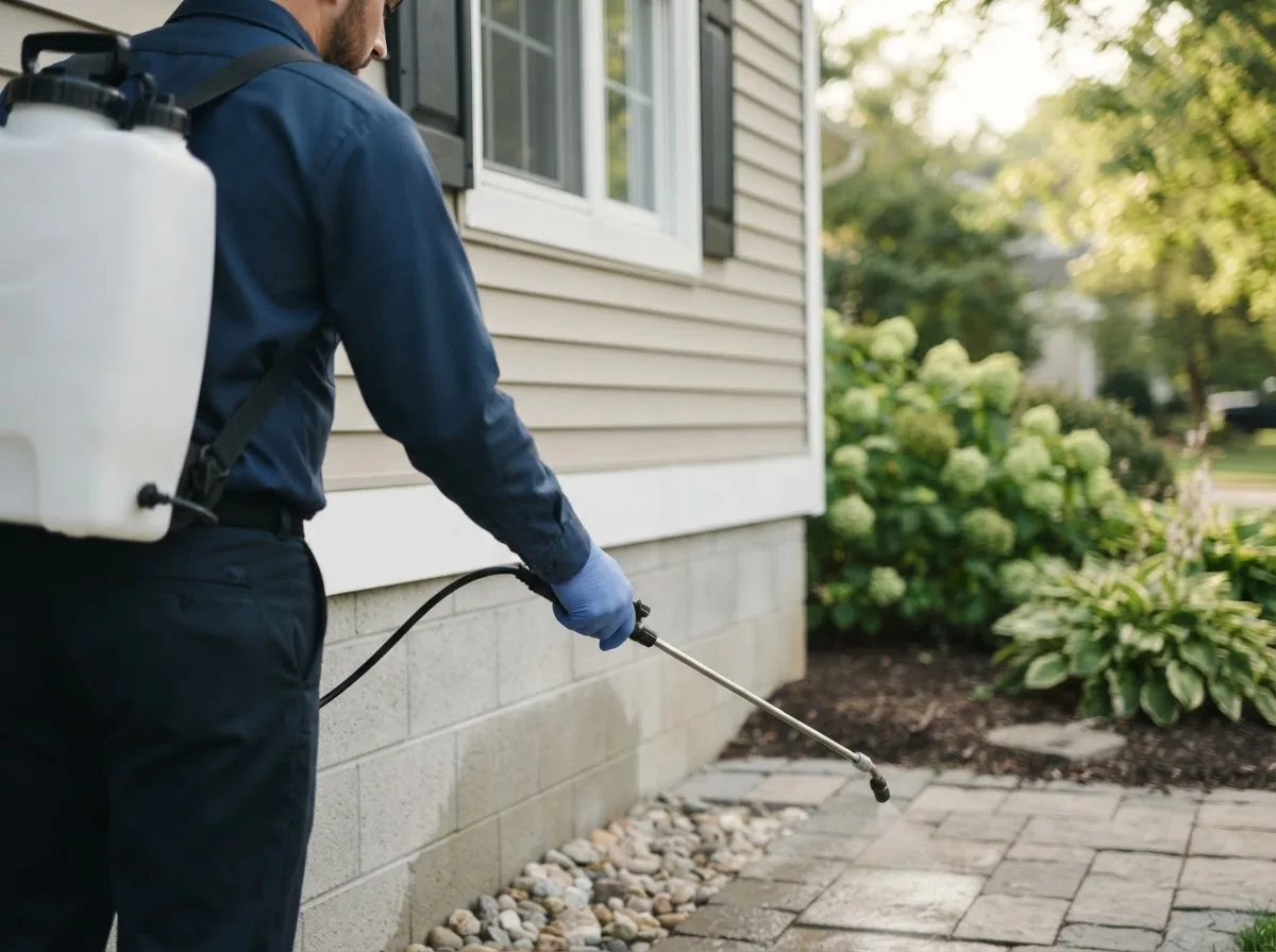 Pest control technician inspecting a home in Clayton, NY